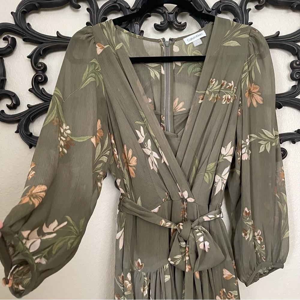 CALVIN KLEIN Women’s Balloon Sleeve Floral Maxi Dress Size 8 - Picture 5 of 15